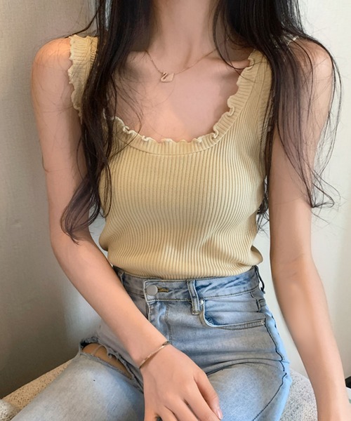 PRIVATE  BEACH（プライベートビーチ）の「フリルメロウタンクトップ（タンクトップ・レディース・カーキ/ピンク/ホワイト/パープル/ベージュ/ブラック・FREE）」の17枚目の写真