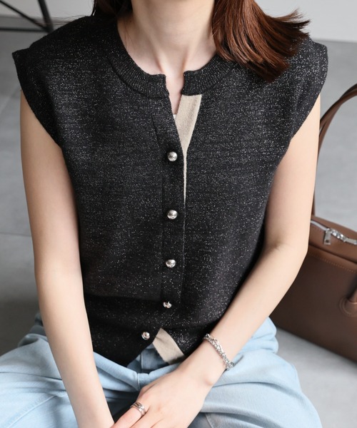 sakishimatokyo（サキシマトーキョー）の「配色ニットベスト/ラメニット【動画あり】（ベスト・レディース・ブラック/ベージュ/ネイビー/シルバー・FREE）」の10枚目の写真