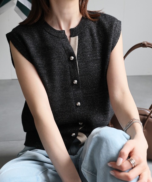 sakishimatokyo（サキシマトーキョー）の「配色ニットベスト/ラメニット【動画あり】（ベスト・レディース・ブラック/ベージュ/ネイビー/シルバー・FREE）」の12枚目の写真