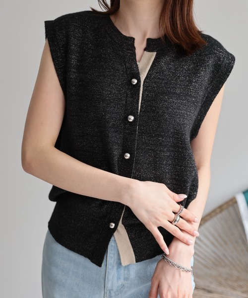 sakishimatokyo（サキシマトーキョー）の「配色ニットベスト/ラメニット【動画あり】（ベスト・レディース・ブラック/ベージュ/ネイビー/シルバー・FREE）」の11枚目の写真