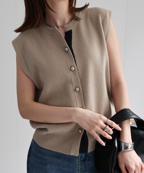 DOMA ニットカラーベスト セール】配色ニットベスト/ラメニット【動画あり】（ベスト