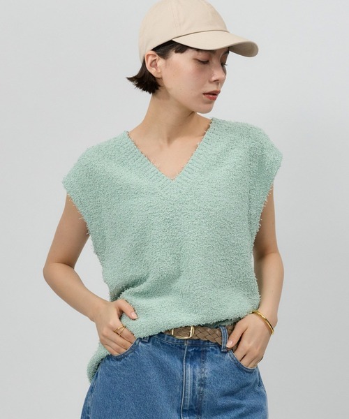 BABYLONE（バビロン）の「ネップテンジクVネックプルオーバー（ニット/セーター・レディース・チャコール/ホワイト/ライム・フリー）」の3枚目の写真