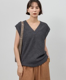BABYLONE グレー Vネック ノースリーブニット BABYLONE ニット セーター アゼVネックベスト レディース