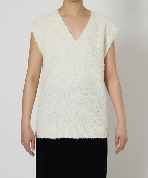 BABYLONE（バビロン）の「ネップテンジクVネックプルオーバー（ニット/セーター・レディース・チャコール/ホワイト/ライム・フリー）」の8枚目の写真