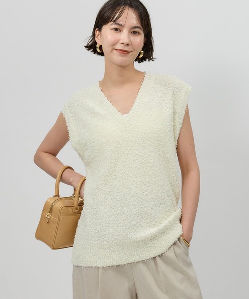 BABYLONE（バビロン）の「ネップテンジクVネックプルオーバー（ニット/セーター・レディース・チャコール/ホワイト/ライム・フリー）」の18枚目の写真