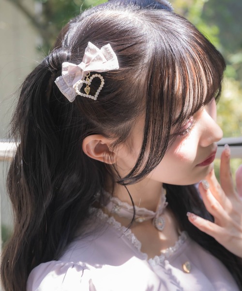配色レースダブルリボンクリップSET（バレッタ/ヘアクリップ