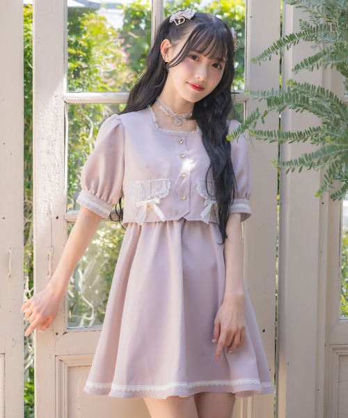 配色レースダブルリボンクリップSET（バレッタ/ヘアクリップ