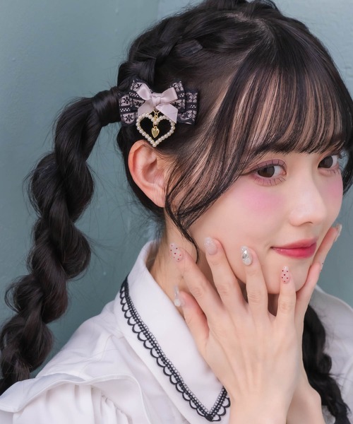 配色レースダブルリボンクリップSET（バレッタ/ヘアクリップ）｜ROJITA