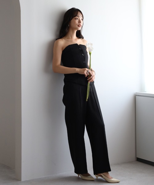 cream120＆140セットアップワンピース セール】linen like front button bustier set up / リネン