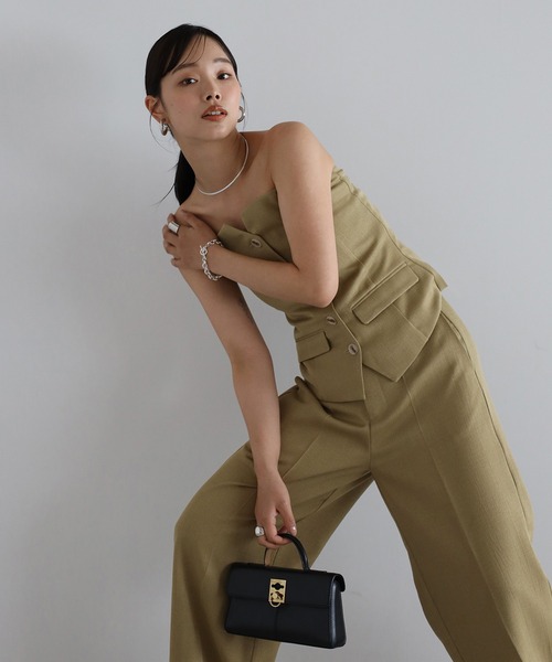 セール】linen like front button bustier set up / リネン