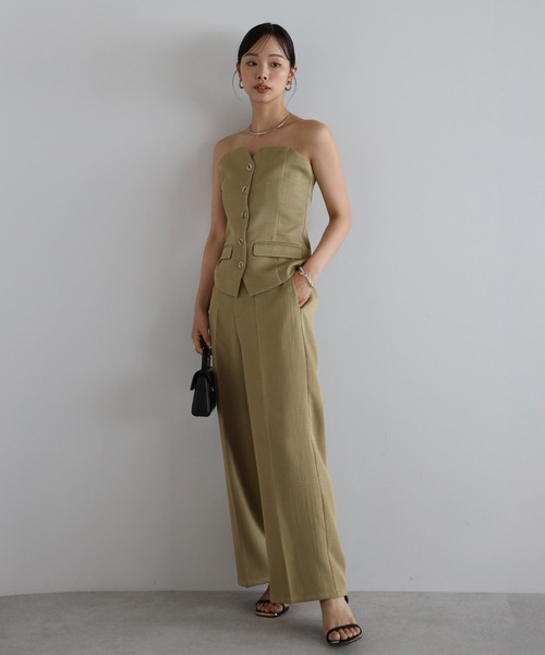 セール】linen like front button bustier set up / リネン