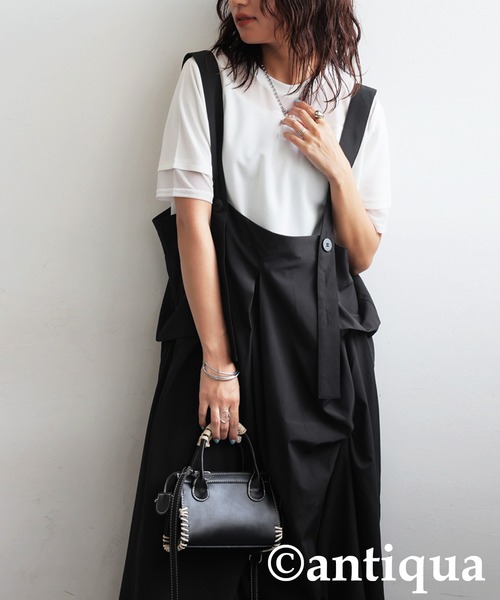 antiqua(アンティカ)の「タックデザインサロペットスカート(ワンピース・レディース・ブラック・ONESIZE)」の16枚目の写真