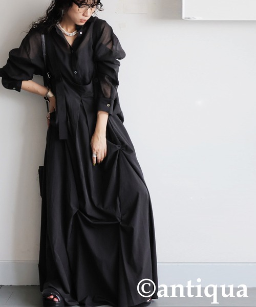antiqua(アンティカ)の「タックデザインサロペットスカート(ワンピース・レディース・ブラック・ONESIZE)」の3枚目の写真