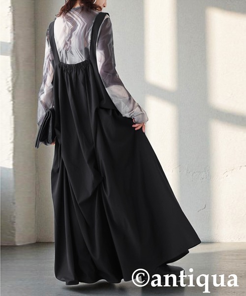 antiqua(アンティカ)の「タックデザインサロペットスカート(ワンピース・レディース・ブラック・ONESIZE)」の7枚目の写真