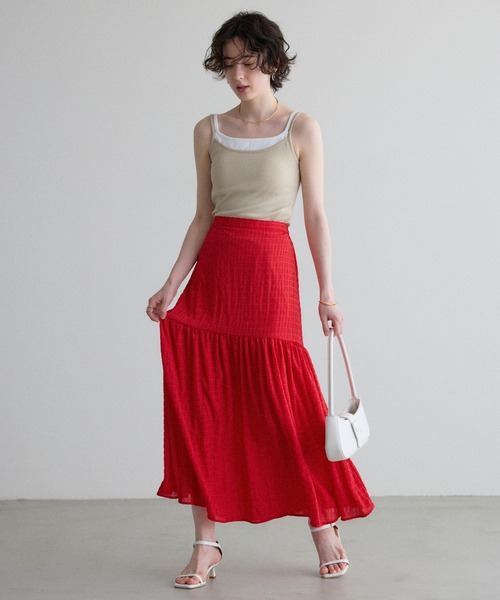 &. NOSTALGIA(アンドドットノスタルジア)の「【ZOZO限定】サッカーギャザー切替スカート(スカート・レディース・レッド/オフホワイト・M)」の3枚目の写真