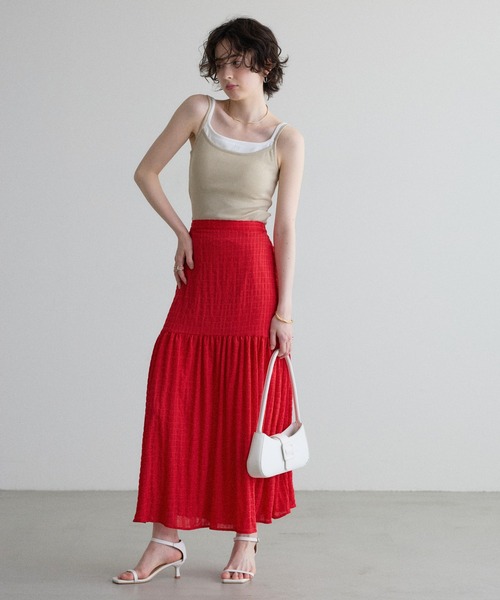 &. NOSTALGIA(アンドドットノスタルジア)の「【ZOZO限定】サッカーギャザー切替スカート(スカート・レディース・レッド/オフホワイト・M)」の5枚目の写真