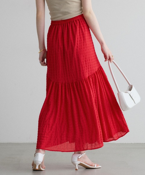 &. NOSTALGIA(アンドドットノスタルジア)の「【ZOZO限定】サッカーギャザー切替スカート(スカート・レディース・レッド/オフホワイト・M)」の8枚目の写真