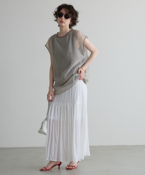 &. NOSTALGIA(アンドドットノスタルジア)の「【ZOZO限定】サッカーギャザー切替スカート(スカート・レディース・レッド/オフホワイト・M)」の10枚目の写真