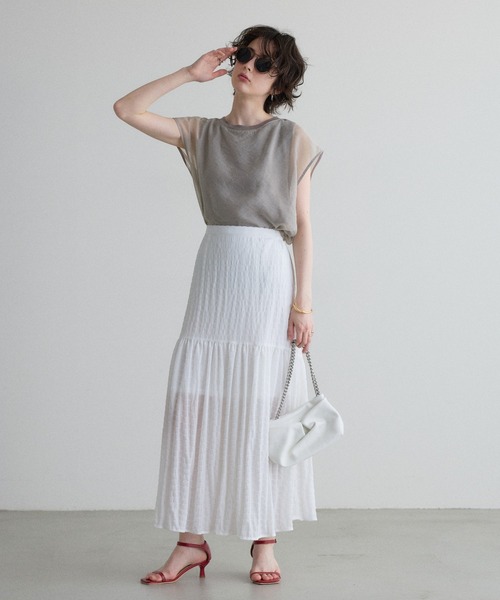 &. NOSTALGIA(アンドドットノスタルジア)の「【ZOZO限定】サッカーギャザー切替スカート(スカート・レディース・レッド/オフホワイト・M)」の12枚目の写真