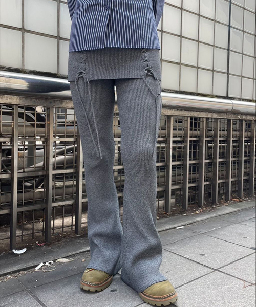Oriens JOURNAL STANDARD（オリエンス ジャーナルスタンダード）の「レースアップニットフレアパンツ（その他パンツ・レディース・グレー/ネイビー・FREE）」の19枚目の写真