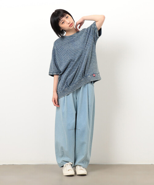 ONIGIRI(オニギリ)の「ラグランTシャツ(無地&ボーダー)(Tシャツ/カットソー・レディース・オフホワイト/サックスブルー・FREE)」の3枚目の写真