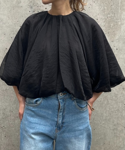 terrace(テラス)の「オーガンジーシアーバルーンショートブラウス(シャツ/ブラウス・レディース・チャコールグレー/アイボリー/ブラック・MEDIUM)」の3枚目の写真