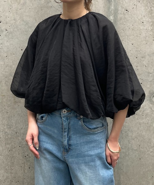 terrace(テラス)の「オーガンジーシアーバルーンショートブラウス(シャツ/ブラウス・レディース・チャコールグレー/アイボリー/ブラック・MEDIUM)」の11枚目の写真
