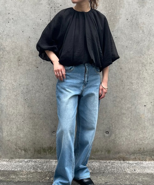 terrace(テラス)の「オーガンジーシアーバルーンショートブラウス(シャツ/ブラウス・レディース・チャコールグレー/アイボリー/ブラック・MEDIUM)」の12枚目の写真