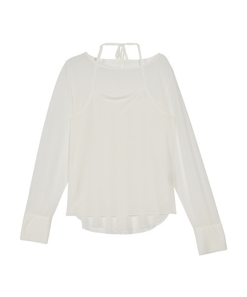 Ameri アメリ COTTON SILK HALTER TOP ホワイト HALTER NECK LONG SLEEVE SET TOP（Tシャツ/カットソー）｜Ameri