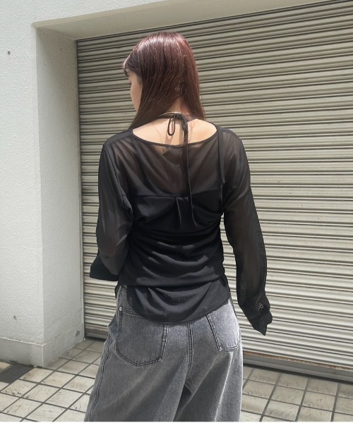 トップス AMERI TOP sct701-bkd068-Ft SAILOR COLLAR DETAIL KNIT TOP