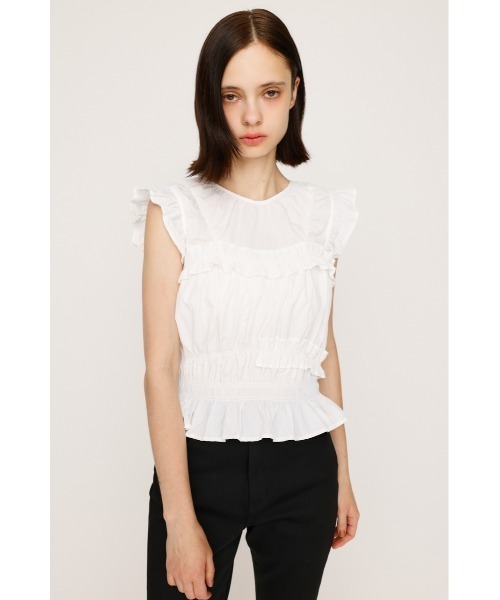 SLY(スライ)の「FRILL 2WAY RIBBON BL フリル 2ウェイ リボン ブラウス 夏服 秋服 ノースリーブトップス(シャツ/ブラウス・レディース・バーガンディー/ブラック/オフホワイト・FREE)」の15枚目の写真