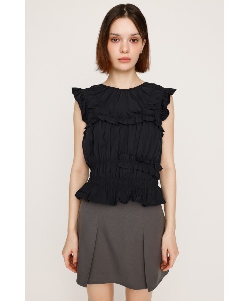 SLY(スライ)の「FRILL 2WAY RIBBON BL フリル 2ウェイ リボン ブラウス 夏服 秋服 ノースリーブトップス(シャツ/ブラウス・レディース・バーガンディー/ブラック/オフホワイト・FREE)」の20枚目の写真