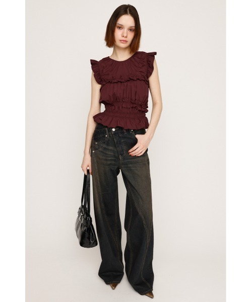 SLY(スライ)の「FRILL 2WAY RIBBON BL フリル 2ウェイ リボン ブラウス 夏服 秋服 ノースリーブトップス(シャツ/ブラウス・レディース・バーガンディー/ブラック/オフホワイト・FREE)」の22枚目の写真