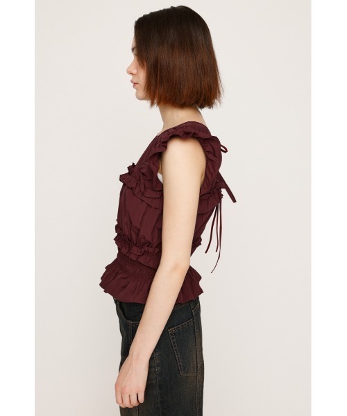 SLY(スライ)の「FRILL 2WAY RIBBON BL フリル 2ウェイ リボン ブラウス 夏服 秋服 ノースリーブトップス(シャツ/ブラウス・レディース・バーガンディー/ブラック/オフホワイト・FREE)」の5枚目の写真
