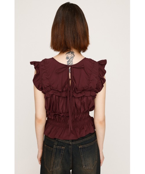 SLY(スライ)の「FRILL 2WAY RIBBON BL フリル 2ウェイ リボン ブラウス 夏服 秋服 ノースリーブトップス(シャツ/ブラウス・レディース・バーガンディー/ブラック/オフホワイト・FREE)」の6枚目の写真