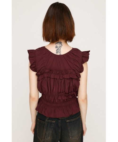 SLY(スライ)の「FRILL 2WAY RIBBON BL フリル 2ウェイ リボン ブラウス 夏服 秋服 ノースリーブトップス(シャツ/ブラウス・レディース・バーガンディー/ブラック/オフホワイト・FREE)」の8枚目の写真