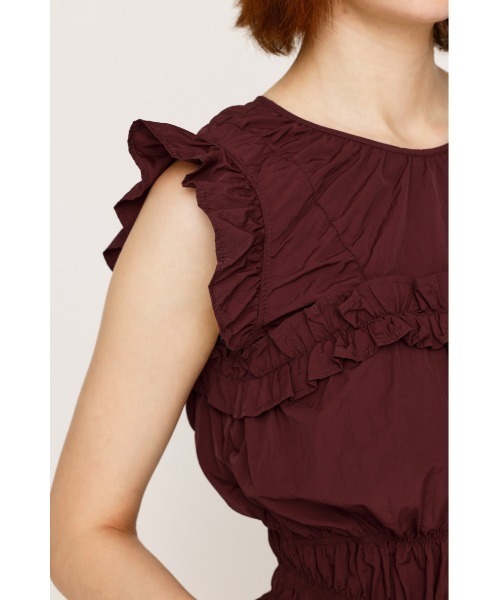 SLY(スライ)の「FRILL 2WAY RIBBON BL フリル 2ウェイ リボン ブラウス 夏服 秋服 ノースリーブトップス(シャツ/ブラウス・レディース・バーガンディー/ブラック/オフホワイト・FREE)」の9枚目の写真