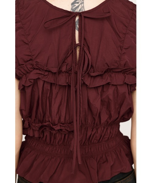 ブラウス シャツ FRILL 2WAY RIBBON BL フリル 2ウェイ リボン ブラウス 夏服 秋服 ノースリーブトップス レディース FRILL 2WAY RIBBON BL フリル 2ウェイ リボン ブラウス 夏服 秋