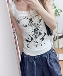 レディースのタンクトップ（ホワイト/白色系・前面プリント