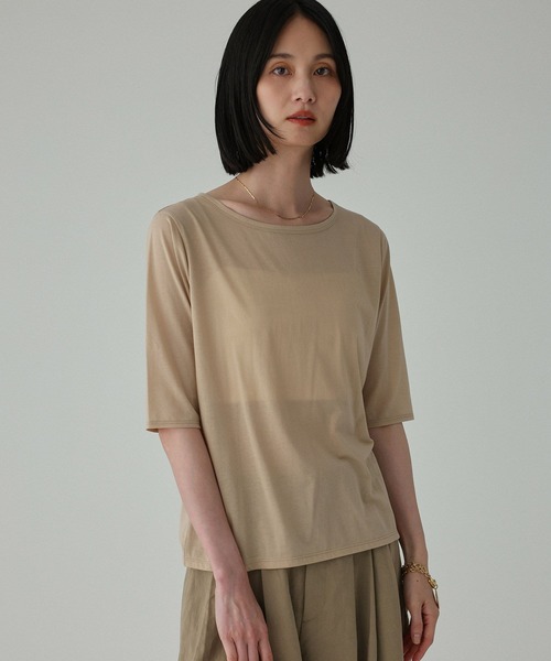 BABYLONE(バビロン)の「五分袖シアーTシャツ(Tシャツ/カットソー・レディース・グレー/ブラック/ベージュ・フリー)」の3枚目の写真