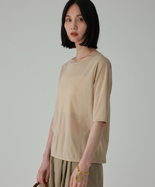 BABYLONE(バビロン)の「五分袖シアーTシャツ(Tシャツ/カットソー・レディース・グレー/ブラック/ベージュ・フリー)」の15枚目の写真