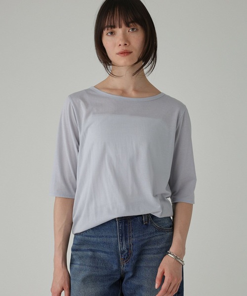 BABYLONE(バビロン)の「五分袖シアーTシャツ(Tシャツ/カットソー・レディース・グレー/ブラック/ベージュ・フリー)」の6枚目の写真
