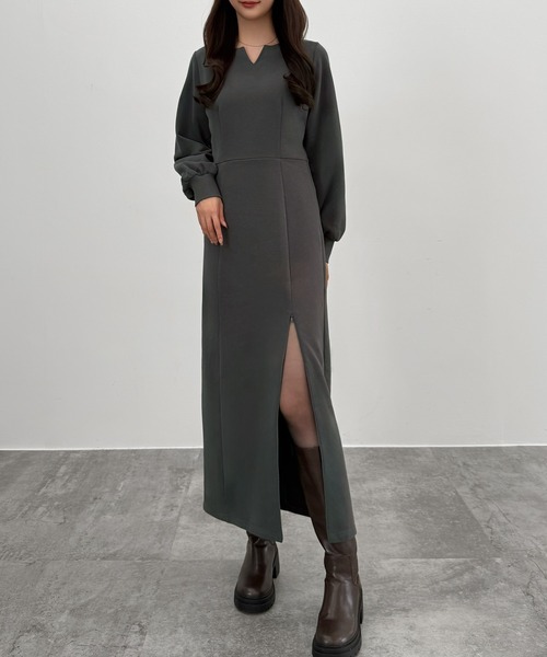 正規品♡ロゴ裏毛ワンピース♡チャコールグレー セール】裏起毛裾ファスナーIラインワンピース（ワンピース）｜CENEA