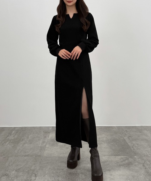 セール】裏起毛裾ファスナーIラインワンピース（ワンピース）｜CENEA