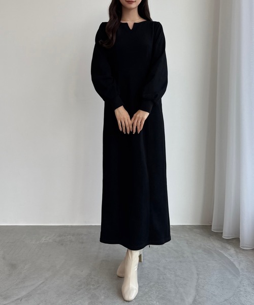 正規品♡ロゴ裏毛ワンピース♡チャコールグレー セゾンドパピヨン SAISON DE PAPILLON ウエストドローストリング裏起毛