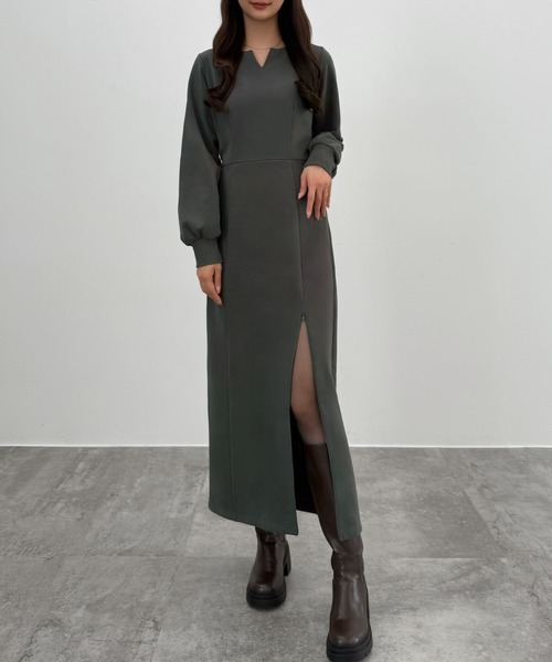 セール】裏起毛裾ファスナーIラインワンピース（ワンピース）｜CENEA