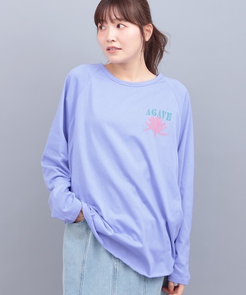 チチカカ(チチカカ)の「Orale! アガベプリントラウンドヘムロングTシャツ(Tシャツ/カットソー・レディース・パープル/ホワイト/チャコールグレー・FREE)」の9枚目の写真