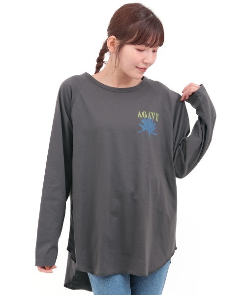 チチカカ(チチカカ)の「Orale! アガベプリントラウンドヘムロングTシャツ(Tシャツ/カットソー・レディース・パープル/ホワイト/チャコールグレー・FREE)」の11枚目の写真