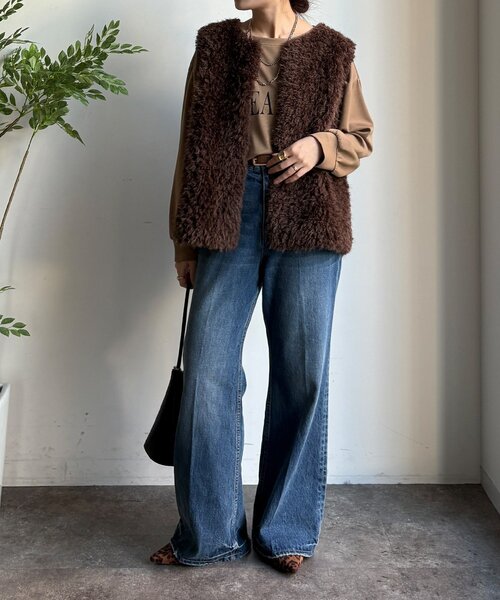 DouDou(ドゥドゥ)の「【完売カラー再追加!】フェイクカシミヤファーベスト(ベスト・レディース・ブラウン/グレイッシュベージュ・FREE)」の19枚目の写真