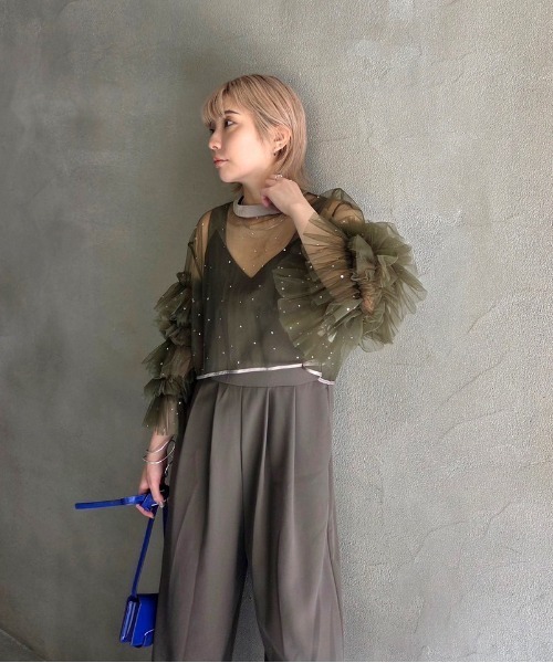 2WAY BIJOU RUFFLE TOP SET ROMPERS（パンツドレス）｜Ameri